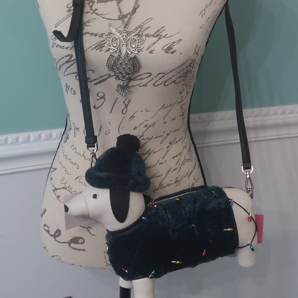 Kate Spade Christmas Tree costume dog dachshund leather crossbody bag NWT - Picture 8 of 8